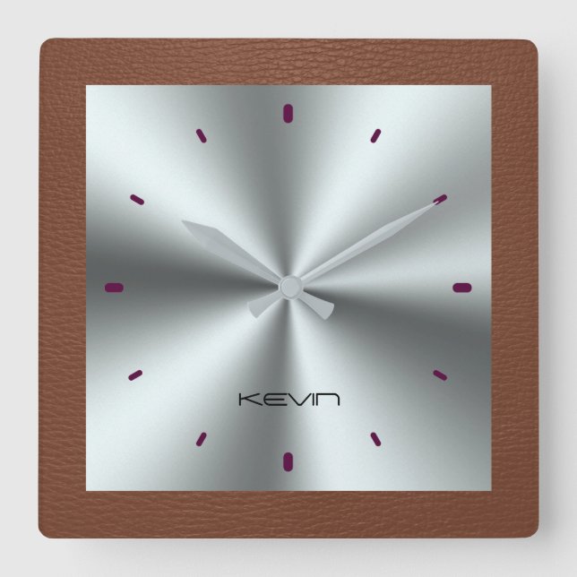 Horloge Carrée Cuir Brown et acier inoxydable métallique Faux (Recto)