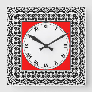 Horloge Carrée Cuisine rouge et blanche de noir de style d'art