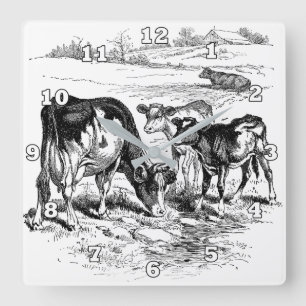 Horloge Carrée Cuisine vintage Vaches de ferme Pays