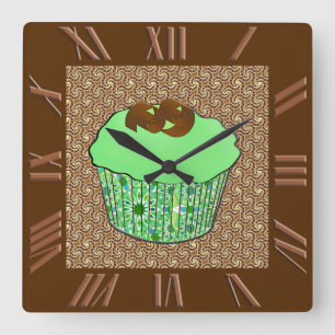 Horloge Carrée Cupcake au chocolat congelé à la menthe, Arrière -