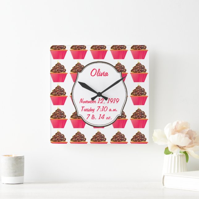 Horloge Carrée Cupcakes (Maison)