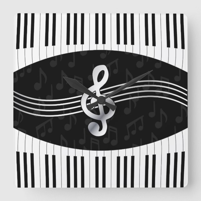Horloge Carrée Curved piano keys and treble clef (Recto)