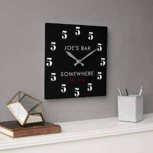 Horloge Carrée Custom 5 O'clock Bar Happy Hour Black