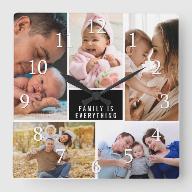 Horloge Carrée Custom 5 Photo Collage Famille Tout Citer (Recto)