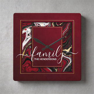 Horloge Carrée custom burgundy gold marble