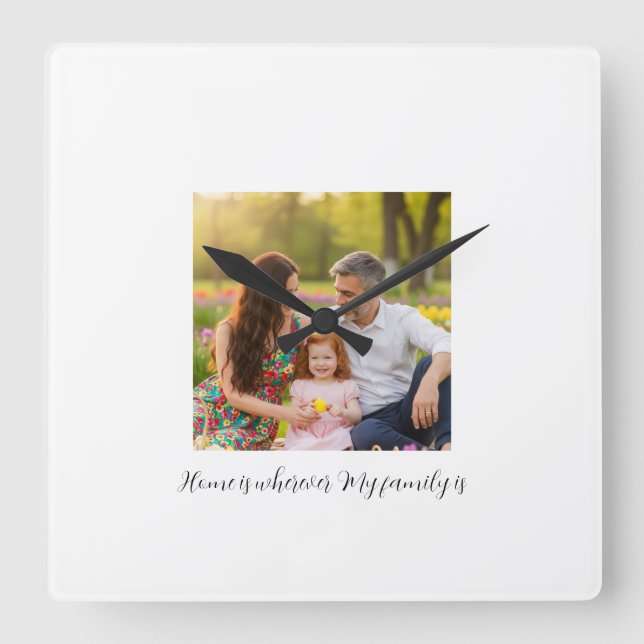 Horloge Carrée Custom Family Portrait Personalized Message (Recto)