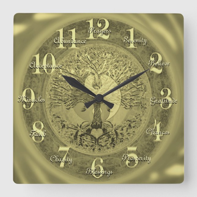Horloge Carrée Custom Inspirational Words Tree of Life (Recto)