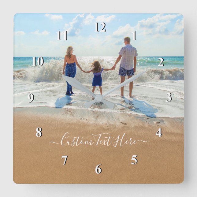 Horloge Carrée Custom Photo Text Wall Clock - Your Family Design (Recto)