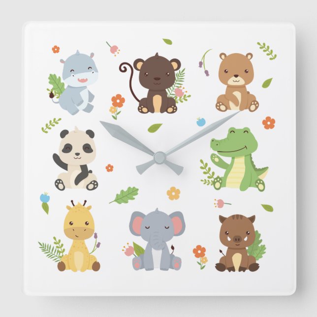 Horloge Carrée Cute Animal Zoo Wildlife Kids (Recto)