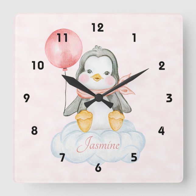 Horloge Carrée Cute Baby Penguin (Recto)