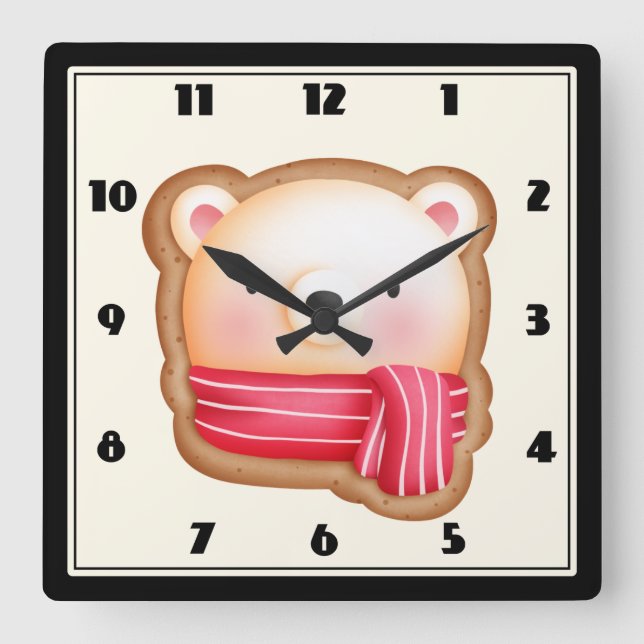Horloge Carrée Cute Bear Face (Recto)