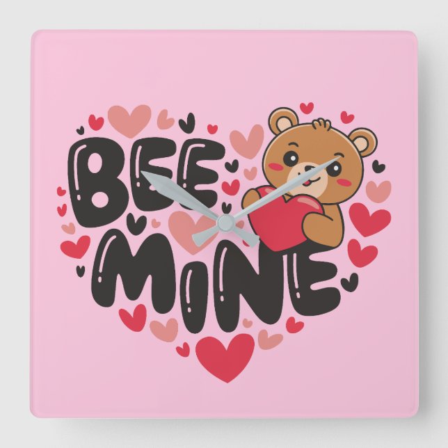 Horloge Carrée Cute Bee Mine Teddy Bear Valentine's Day (Recto)
