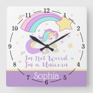 Horloge Carrée Cute Custom Personnalisée Magique Rainbow Unicorn
