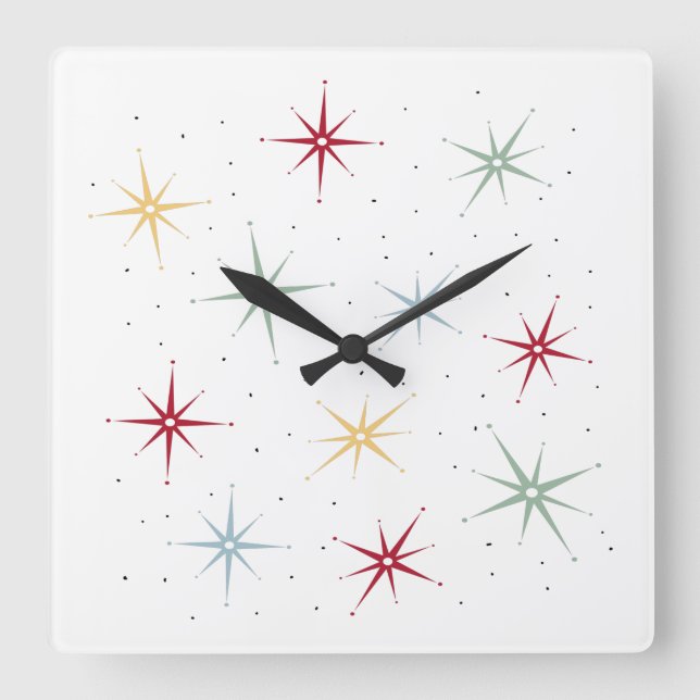 Horloge Carrée Cute étoile atomique Motif du milieu du siècle (Recto)