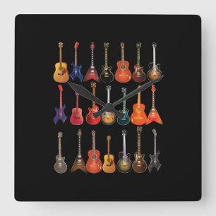 Horloge Carrée Cute Guitare Rock Et Roulez Instruments De Musique
