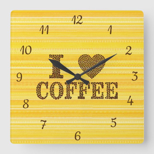 Horloge Carrée Cute I Lote Citation Café Haricots Jaune Brown (Recto)