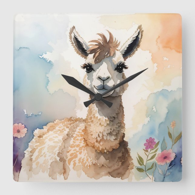 Horloge Carrée Cute Llama (Recto)