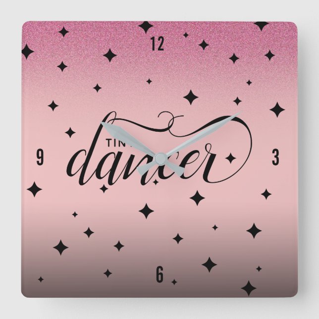 Horloge Carrée Cute Ombre Parties scintillant Rose Starry Mince D (Recto)