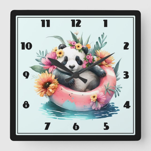 Horloge Carrée Cute Panda Chilling dans un tube intérieur (Recto)