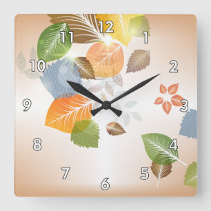 Horloge Carrée Cute Pastel Feuilles d'automne