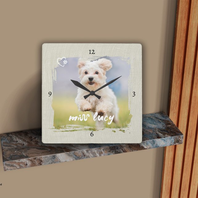 Horloge Carrée Cute Pet Keepsake Photo Playful Typography (Créateur téléchargé)