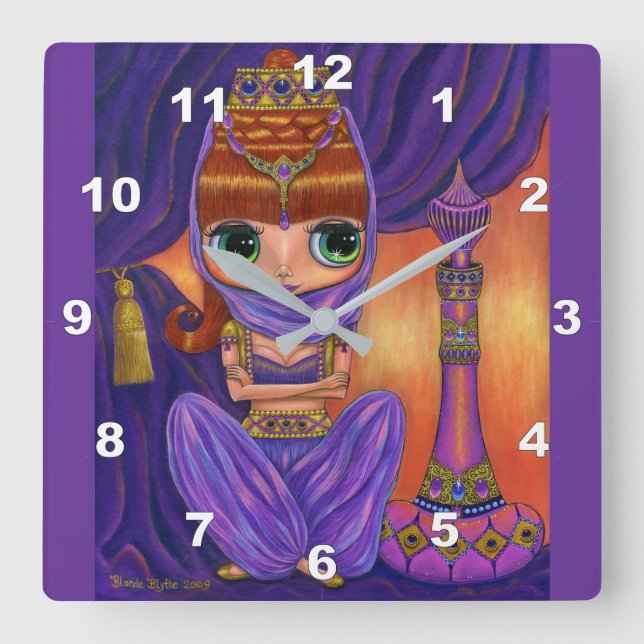 Horloge Carrée Cute Purple Génie Girl Doll Magic Bottle (Recto)