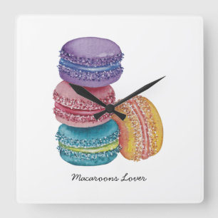 Horloge Carrée Cute Rainbow Macaroons In Watercolor