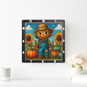Horloge Carrée Cute Scarecrow automne Harvest