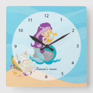Horloge Carrée Cute sirène