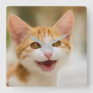 Horloge Carrée Cute Smiling Kitten Face Funny Cat Meow
