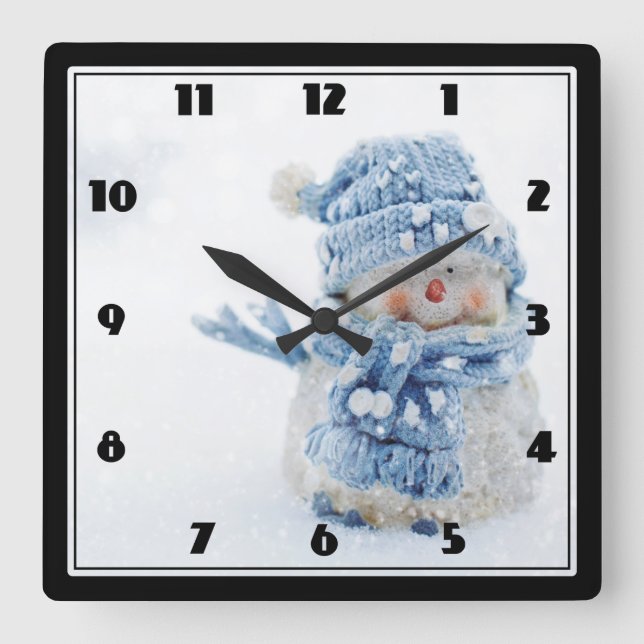Horloge Carrée Cute Snowman au photographe de Christmas (Recto)