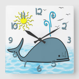 Horloge Carrée Cute Whale Kid's Square Wall Clock