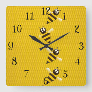 Horloge Carrée Cute Yellow Brown Abstract Honey Bees Pattern