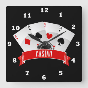 Horloge Carrée Cuve Casino gambling cards décor clock