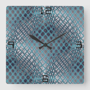 Horloge Carrée Cyan dessiné qui ressemble à un enchevêtrement de 