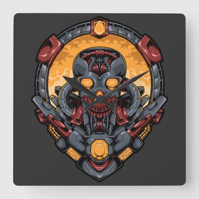 Horloge Carrée Cyborg Square Wall Clock (Recto)