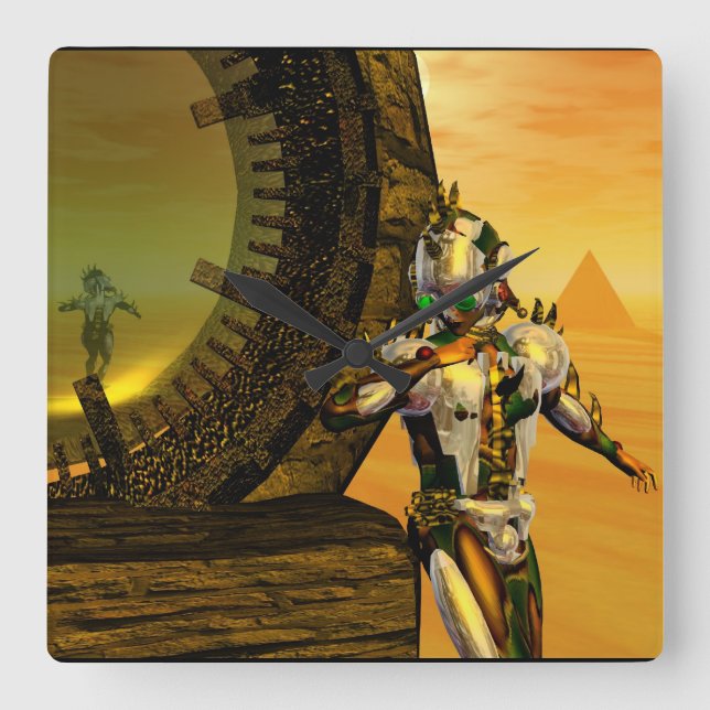 Horloge Carrée CYBORG TITAN, DÉSERT HYPERION Science-fiction Scif (Recto)