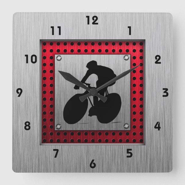 Horloge Carrée cycling; brushed metal look (Recto)