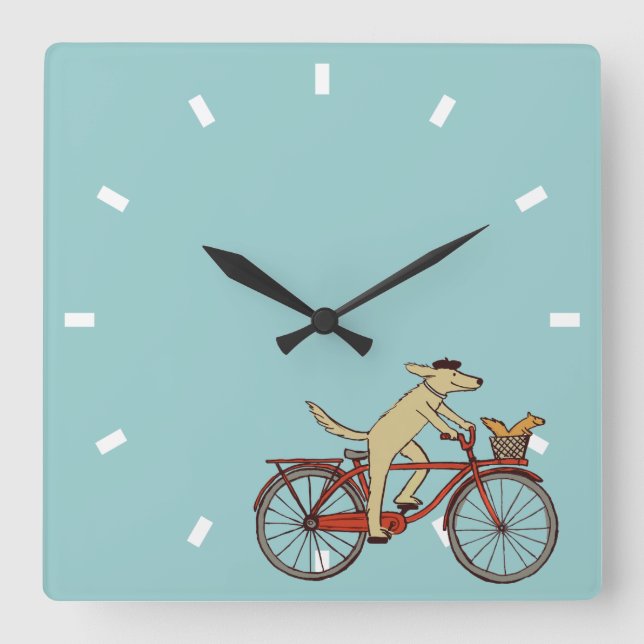 Horloge Carrée Cycling dog with Squirrél Friend | Fun Animal (Recto)