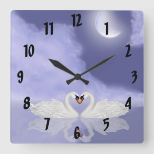 Horloge Carrée Cygne baisant