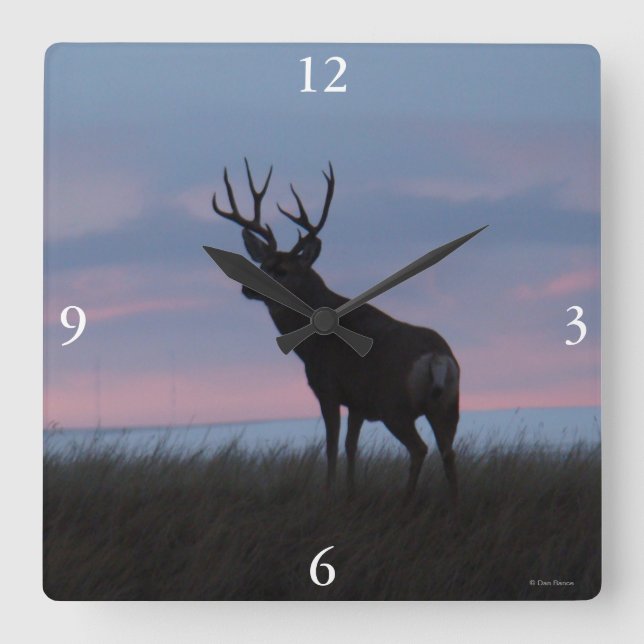 Horloge Carrée D3 Mule Deer Buck Sunrise Buck (Recto)
