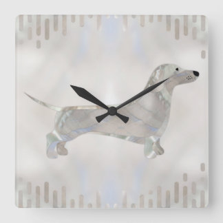 Horloge Carrée Dachshund chien - Doxie perle silhouette