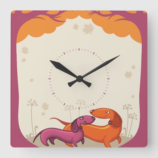 Horloge Carrée Dachshund Couple (Recto)