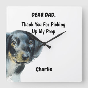 Horloge Carrée Dachshund Funny Papa Aquarelle Canine Art