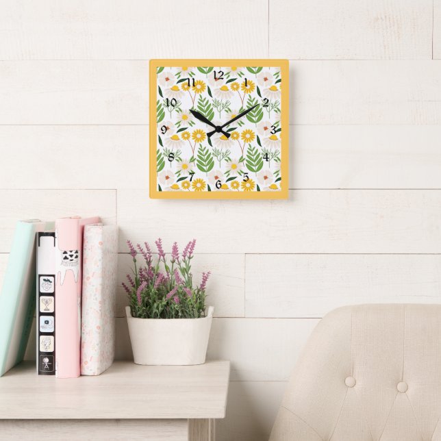 Horloge Carrée Daisy-daisy, motif populaire (Salle de lecture)
