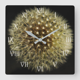 Horloge Carrée Dandelion Seedhead White Script