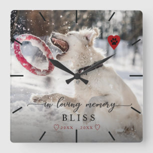 Horloge Carrée Dans Loving Memory Pet Photo Paw Print Monogram
