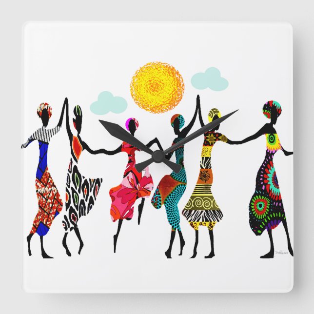 Horloge Carrée Danse africaine d'éloge (Recto)