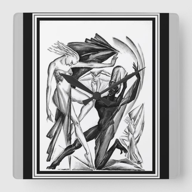 Horloge Carrée Danseurs Art Déco des années 1920 (Recto)