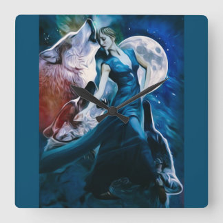 Horloge Carrée danseuse et loup